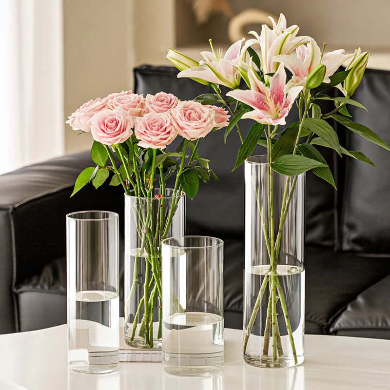 Convenient life transparent flower bucket cylindrical green plastic vase large capacity floral arrangement for home florist