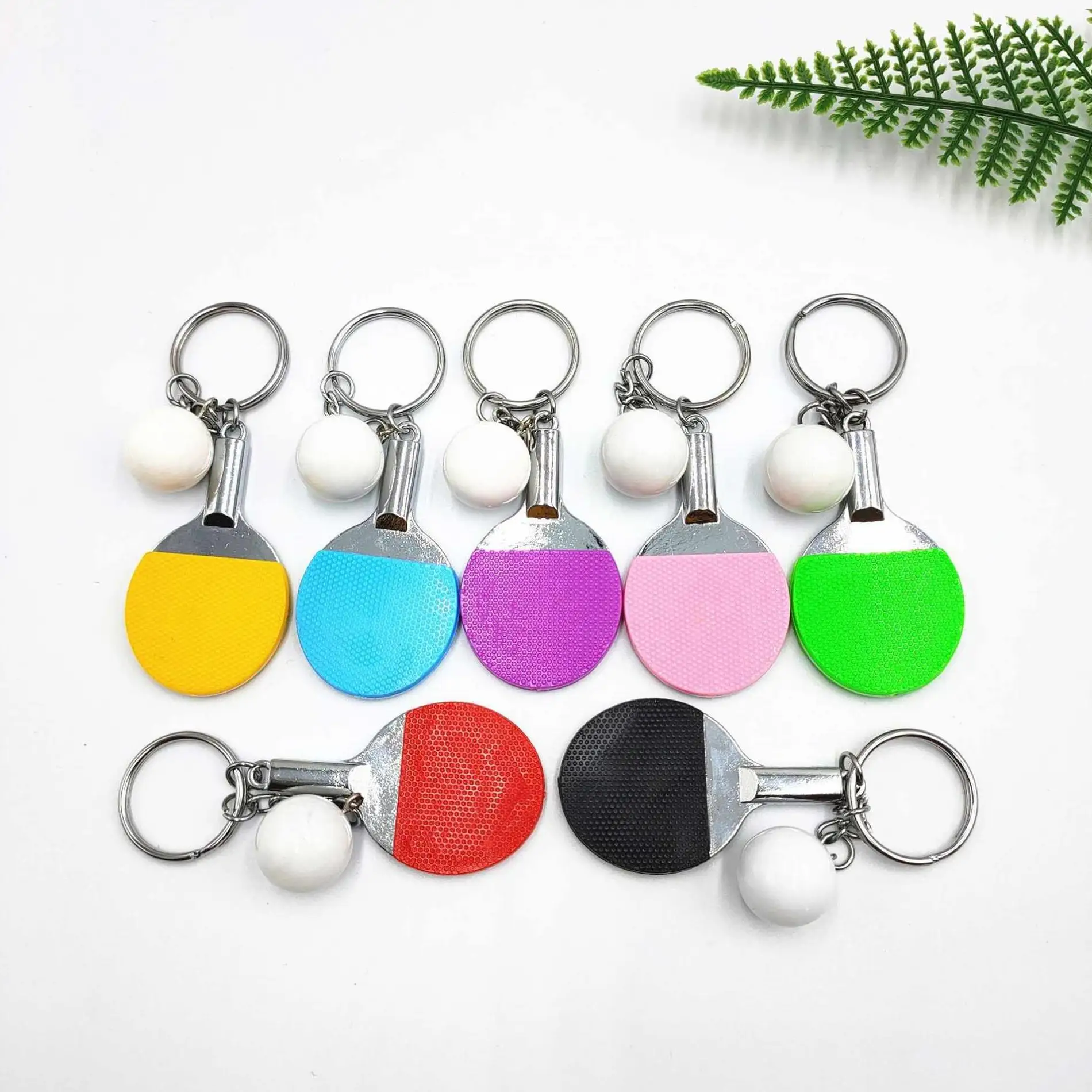 Wholesale promotion 3d mini Table Tennis simulation Keychain rings Racket Sports realistic chains