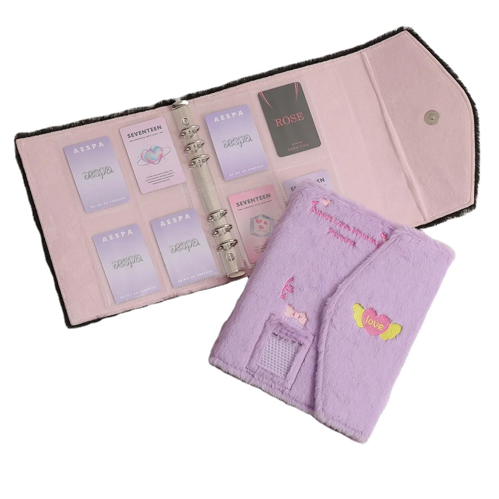 MN A5 Plush Embroidery Cover Photocards Binder Photos Cards Book Instax Mini Collect Scrapbooking Scrap Book Album
