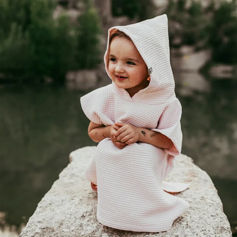 Custom Cotton Kids Swimsuit Coverup Personalized Pool Towel Waffle Hooded Beach Coverup