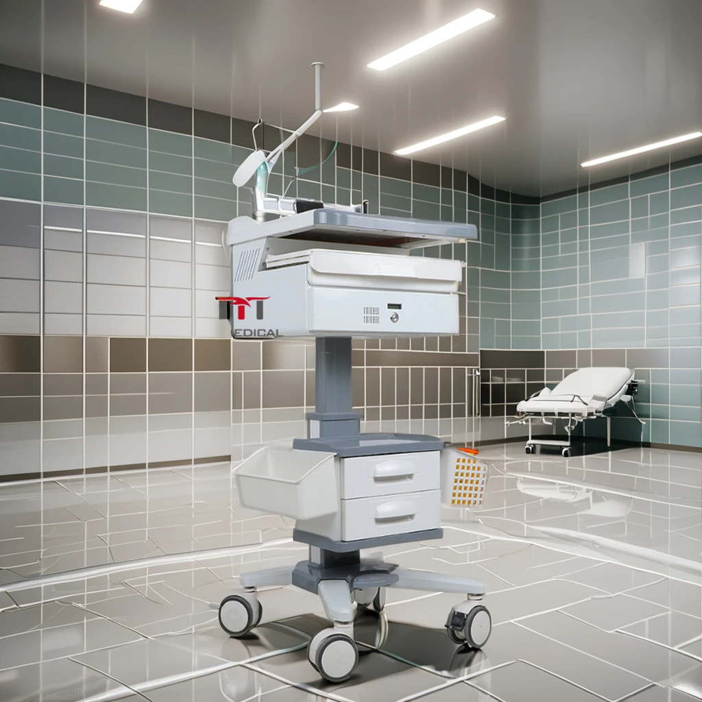 MT Medical Hospital Trolley with Modern Design Movable Tablet and Monitor Cart-Made of Plastic
