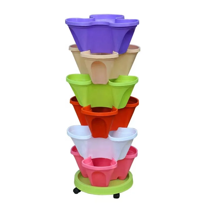 A Complete Set Of Plastic Stackable Vertical Plant Pot Strawberry Seedling Holder Vegetable Planters Garden Three-Petal Pot
