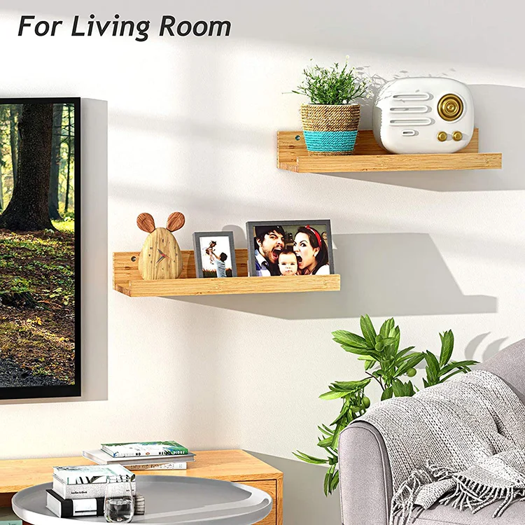  2 piece set of wall-mounted bamboo storage shelf wall display corner for bedroom living room bathroom