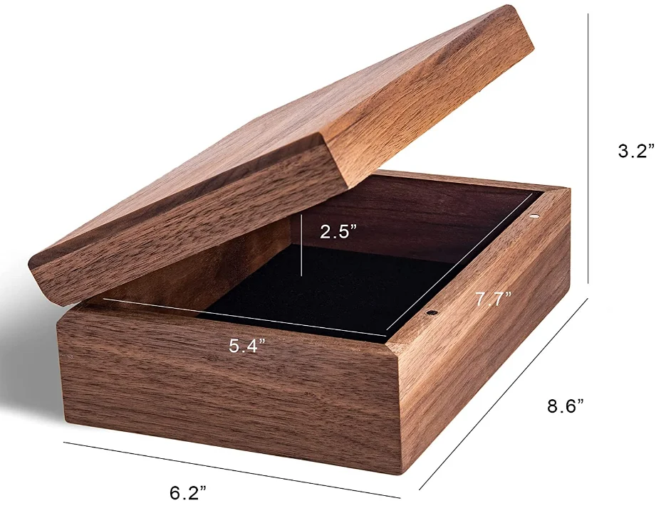 Walnut Finish Decorative Small Square Brown keepsake Stash Wooden Storage Box with Hinged Magnetic Lid