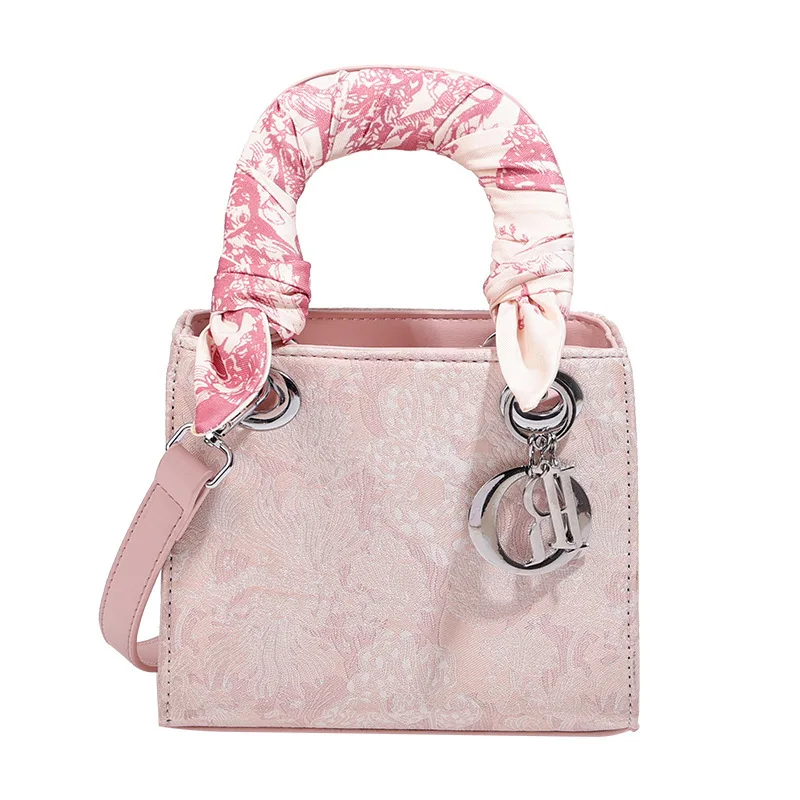 High quality designer floral texture ribbon handbag fashionable daily outfit women shoulder crossbody bag elegant charming