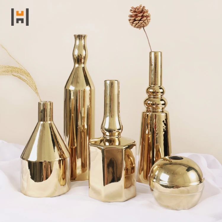 Simple gold plated ceramic vase European-style modern vase home  decor luxury flower vase