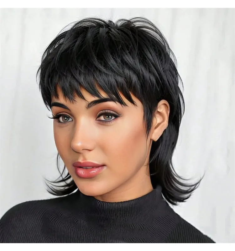 Wig Female Mullet Fish Head Warrior Head Wolf Tail Bangs Short Straight Anime COS Wig Full Hair