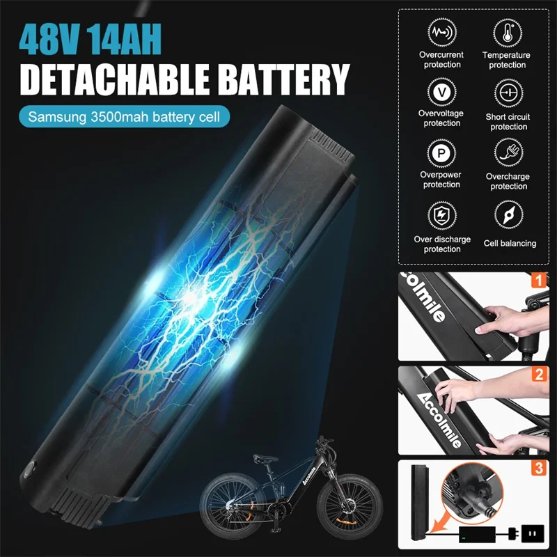  Accolmile 14Ah мощный жира фара для электровелосипеда в 48V 750W электрический велосипед продажи 26 
