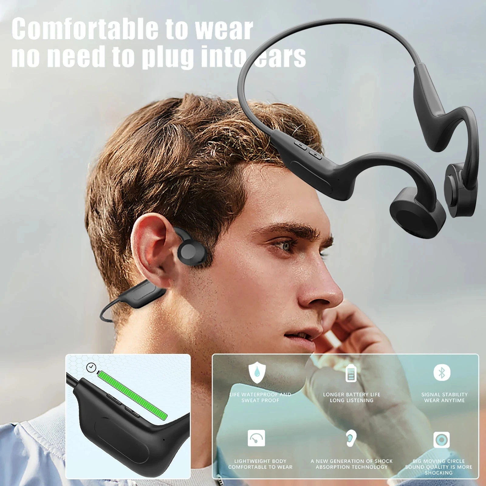 TWS наушники Костной Проводимости Водонепроницаемые с микрофоном Bluetooth беспроводная гарнитура