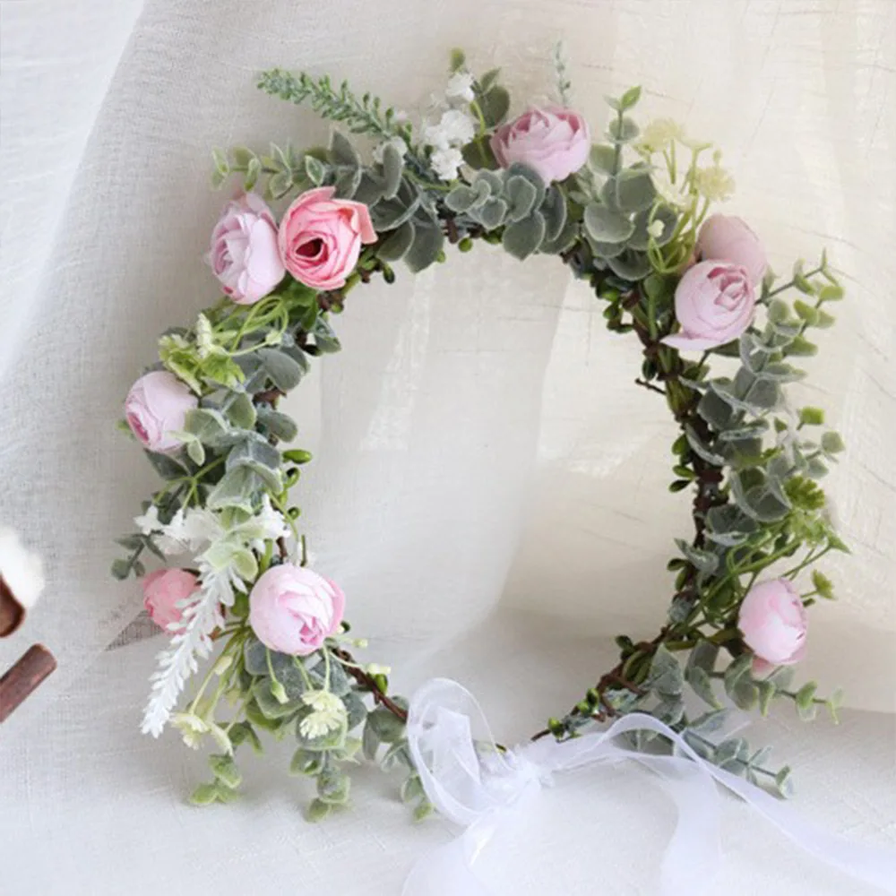 Fashion Floral Christmas Wreath Decoration Hair Accessories Holiday Garland Bride Corolla Wedding Headpiece Rose Hairband