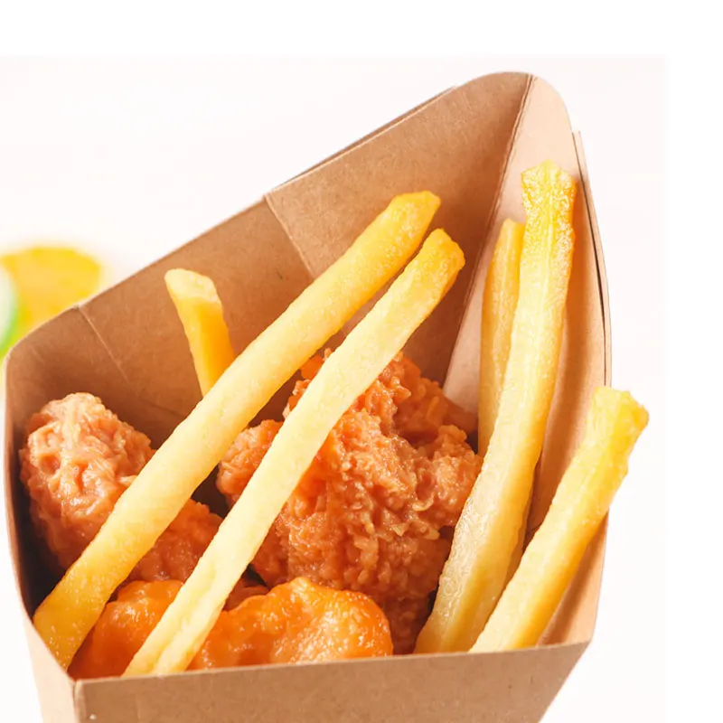 Heepack Paper Boxes For Fast Food Kraft Paper French Fries Potato Chips Snack Cone Box