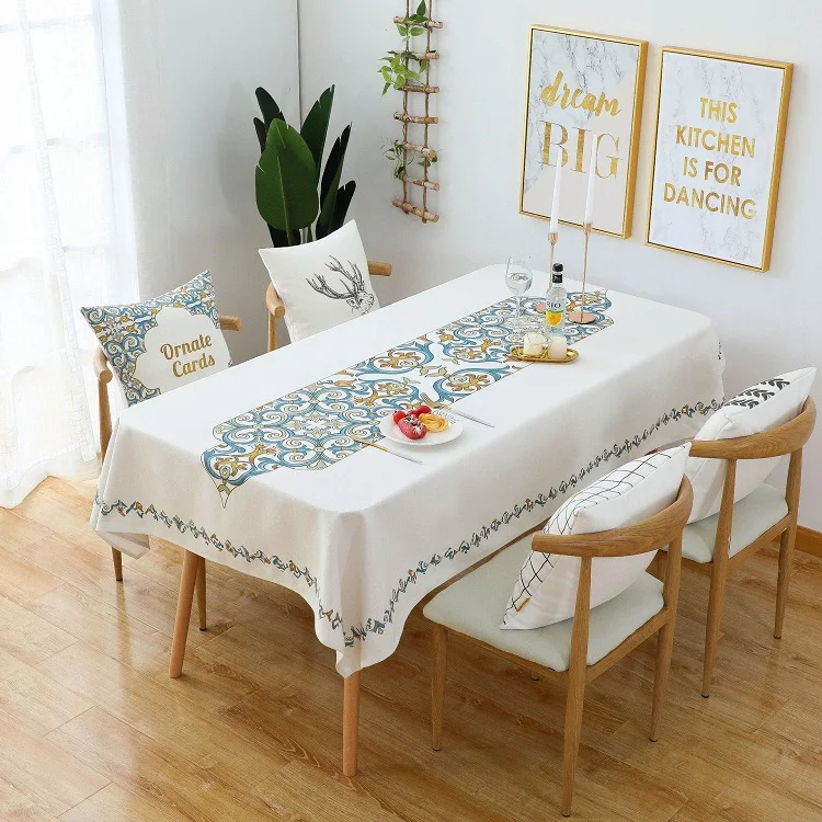 Waterproof Custom Design Rectangular Linen Cotton Table Cloth Polyester Tea Table Cloth