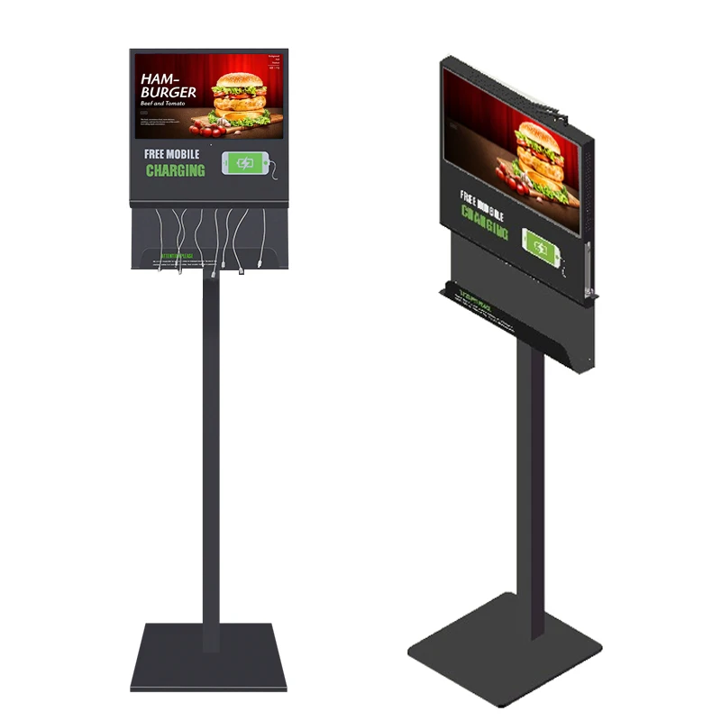 21.5inch android smart phone charging monitor public lcd advertising charging station with floor stand for airport