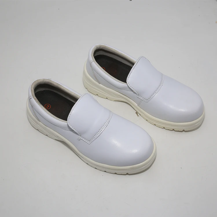 Lightweight white Cleanroom dustproof anti static esd steel toe safety shoes cow leather for lab