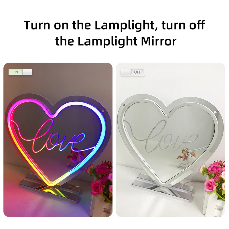Divatla Custom Personalized Love Dreamcolor Neon Mirror With Led Light For Wedding Bedroom Decor Neon Light Mirror