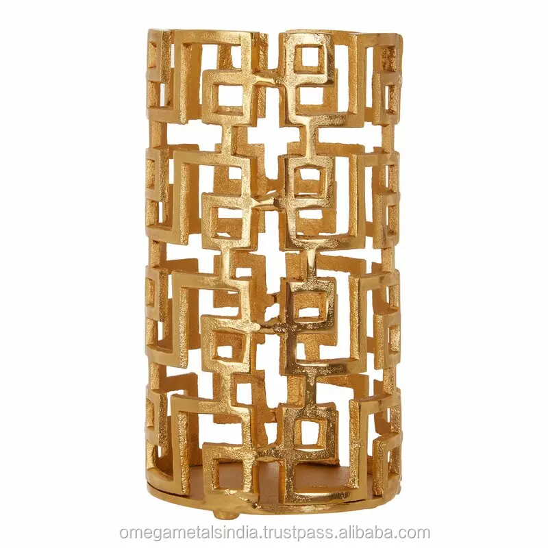 Metal Hurricane in Gold Finish Decorative candle holder for Home decoration