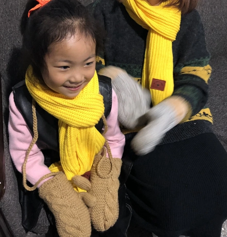 Parent Child Candy Color Thickened Knitted Scarf Winter Children Scarf Personally Set