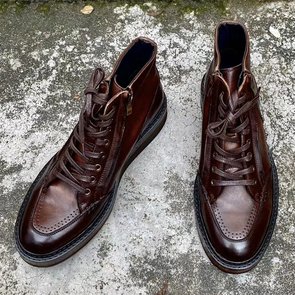 2024 New Fashion Cheap Genuine Leather Cowboy Boots Leather Men Casual Pure Leather Boots