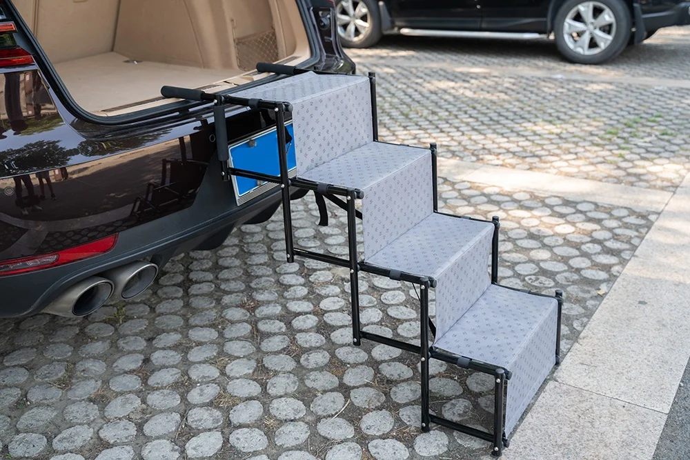
Lightweight 4 steps dog stairs foldable Portable Auto Large Dog Ladder for Cars, Trucks and SUVs Cargo, Couch and High Bed 