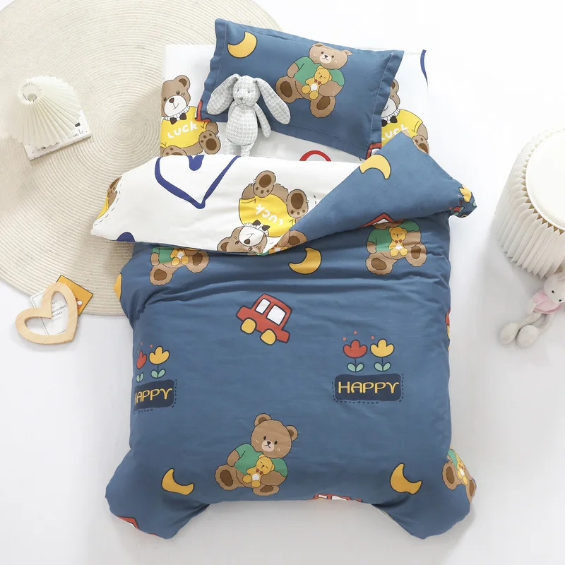 
custom logo plain cartoon100%cotton floral printed 3piece 3pc Baby Babies kids newborn crib Bedding set 