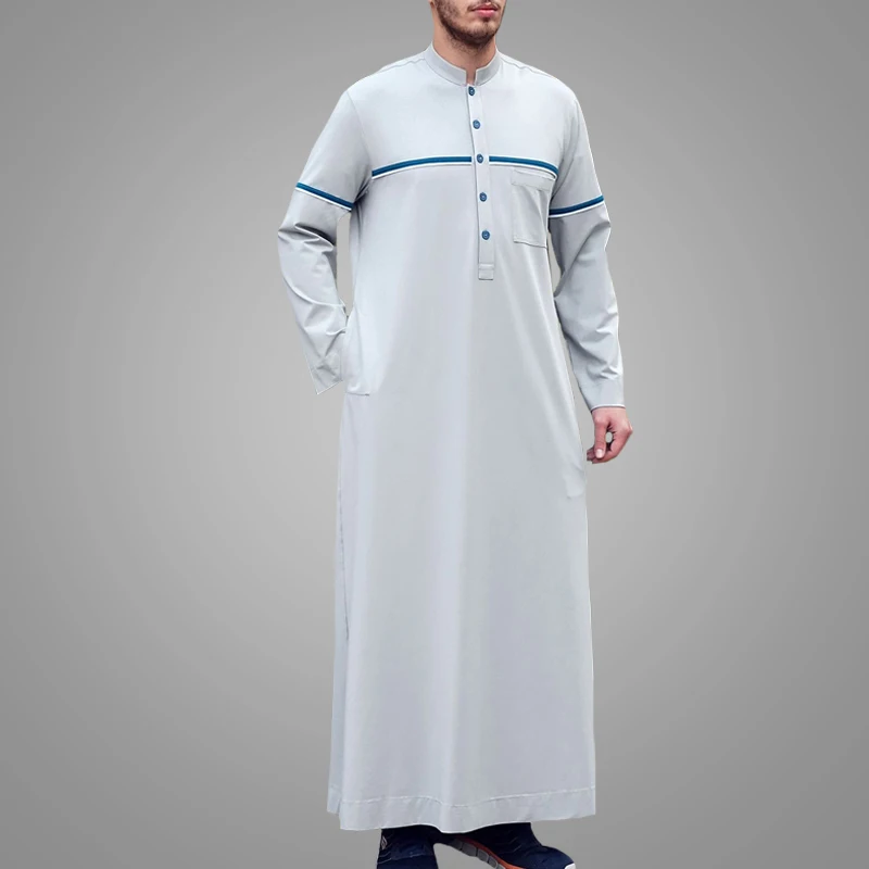 MANXUN Factory Sale Islamic Arab Men Clothing Dubai Style Front Button Long Sleeve Muslim Thobe Men Abaya Dress