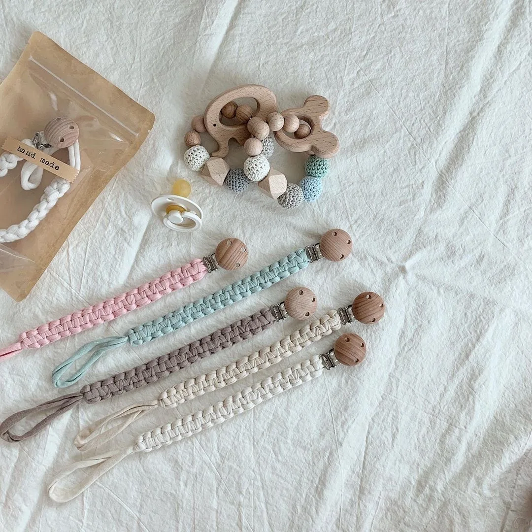 Cotton Macrame Pacifier Clips Chain Dummy Clip Pacifier Holder Nipple Soother Chain Infant Baby Feeding Baby Accessories