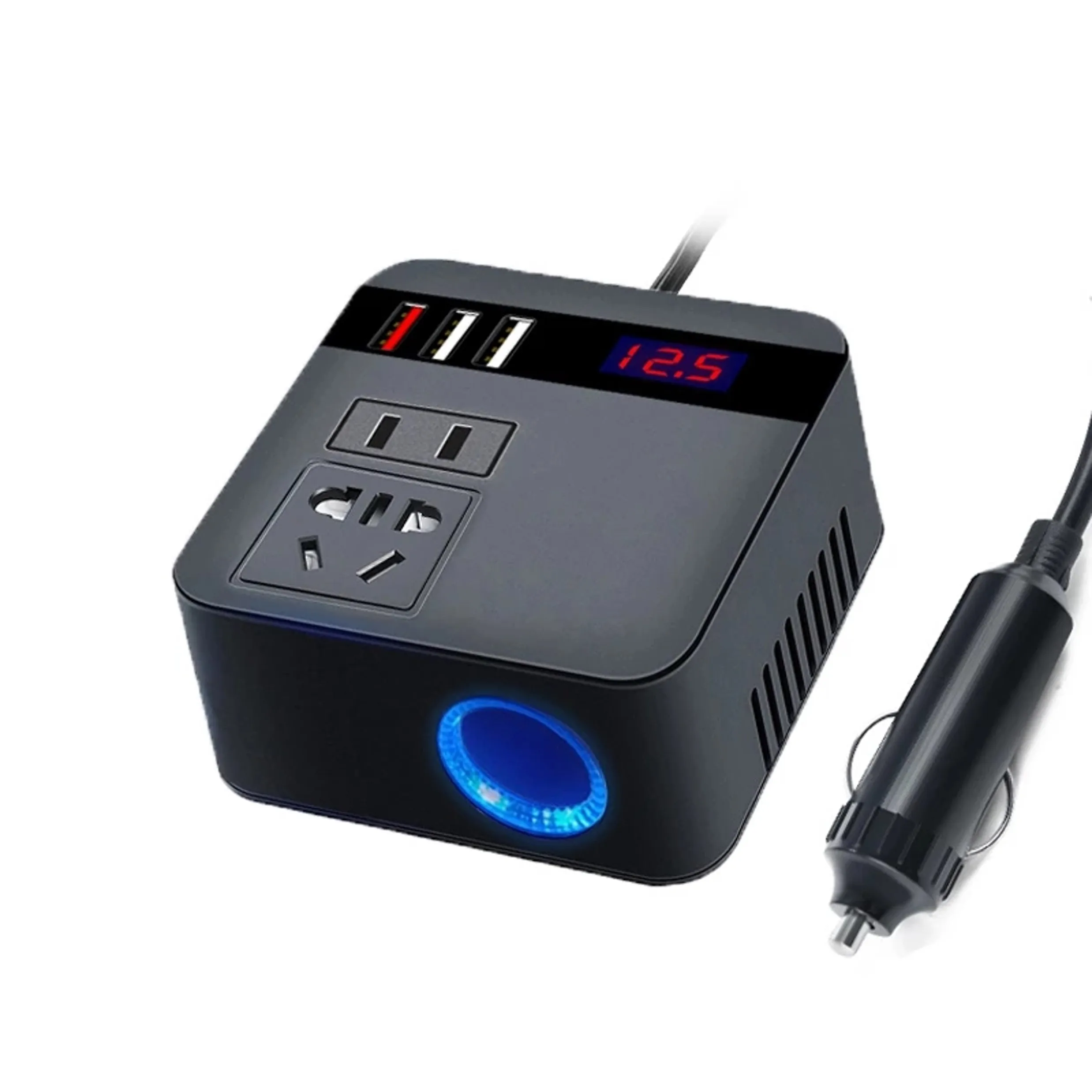 Car Inverter 150W Peak DC12V/24V to 110V/220V LED Display Sockets Power Inverter with QC 3.0 USB Charger Fast Charging
