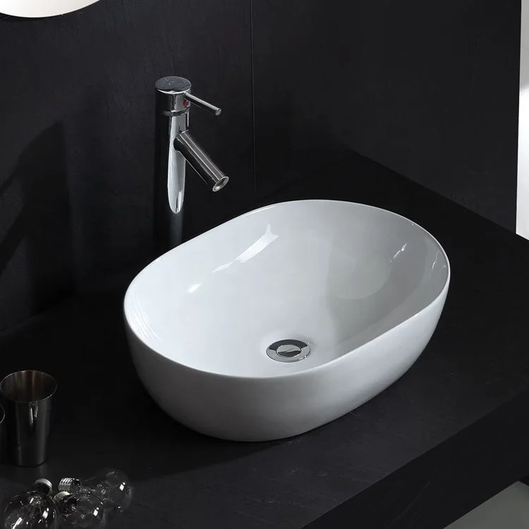 HY8015 Ceramic Oval shape counter top wash hand basin with thin edge for bathroom