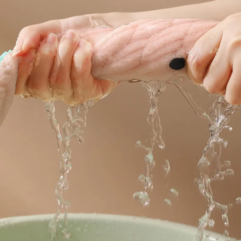 Cute Cartoon Rabbit Ear Embroidery Coral Fleece Absorption Thickened Hair Dryer Princess Wraps Head Towel