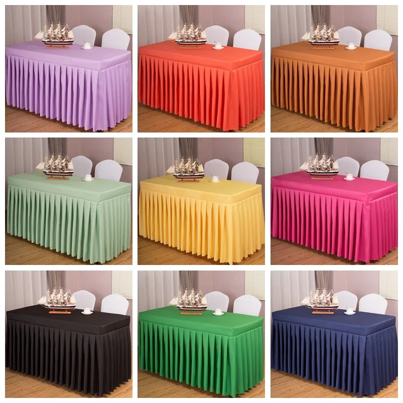 Factory Outlet Rectangular wedding tablecloth 100% polyester table skirt