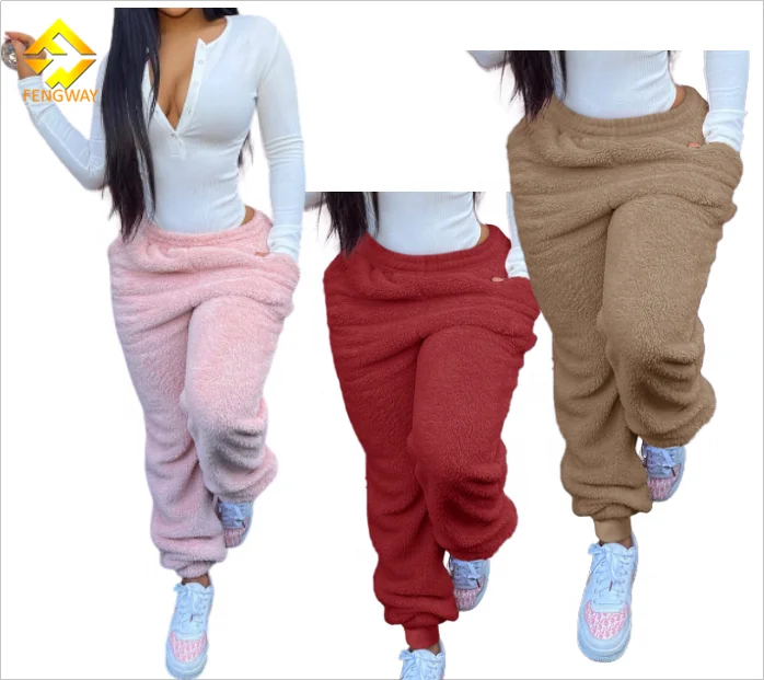 XS-XL зимние 2024 новые женские брюки с завышенной талией флисовые теплые плюшевые меховые штаны