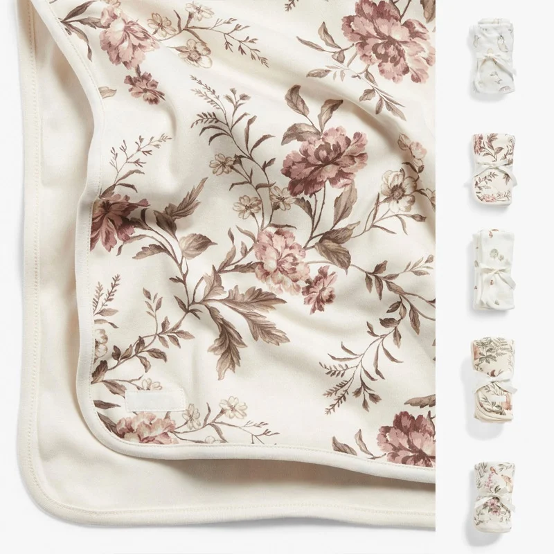 2024 New Model Nordic-style Double-layer Thickened 120cm*120cm Spring Autumn Cotton Floral  Jersey Baby Swaddle Blanket
