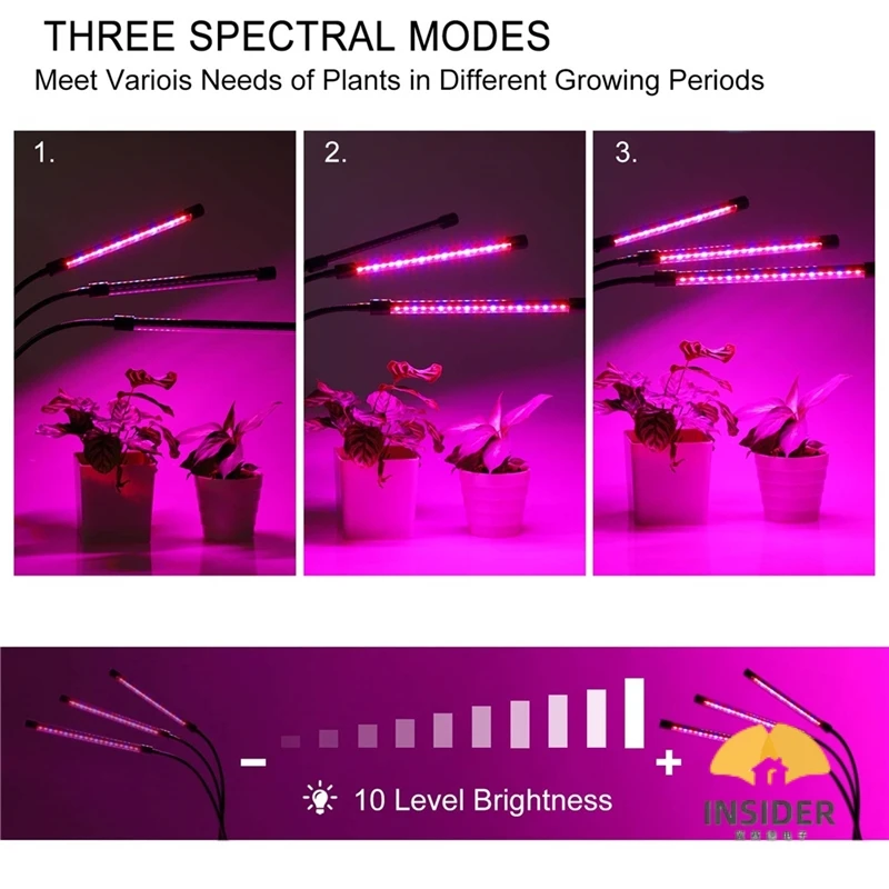 Plant Grow Light 30W Three Head Grow Lamp For Indoor Plants 60 Leds Clip On Full Spectrum Spotlight With 360 Degree Gooseneck