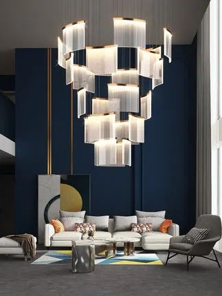 LED Art Paper Iron Acrylic Designer Hanging Lamps Gold Chandelier Lighting For living room Lustre Suspension Luminaire Lamp
