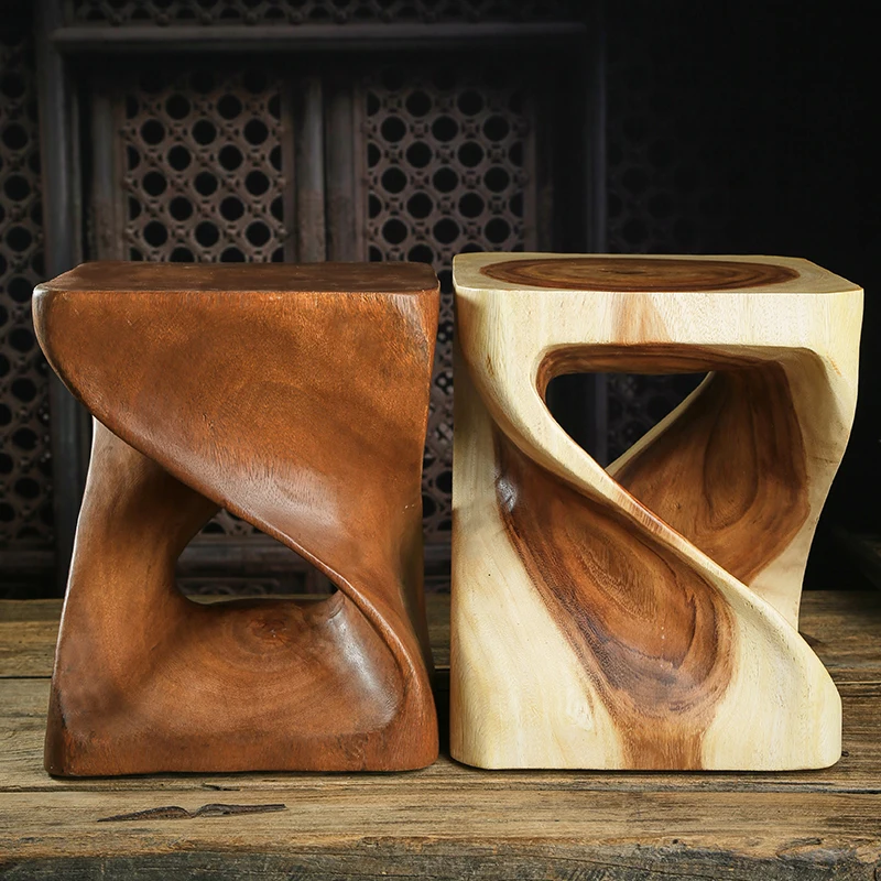 Solid Wood Thai Style Hand Polish Waxy Oil Coating Small Stoo