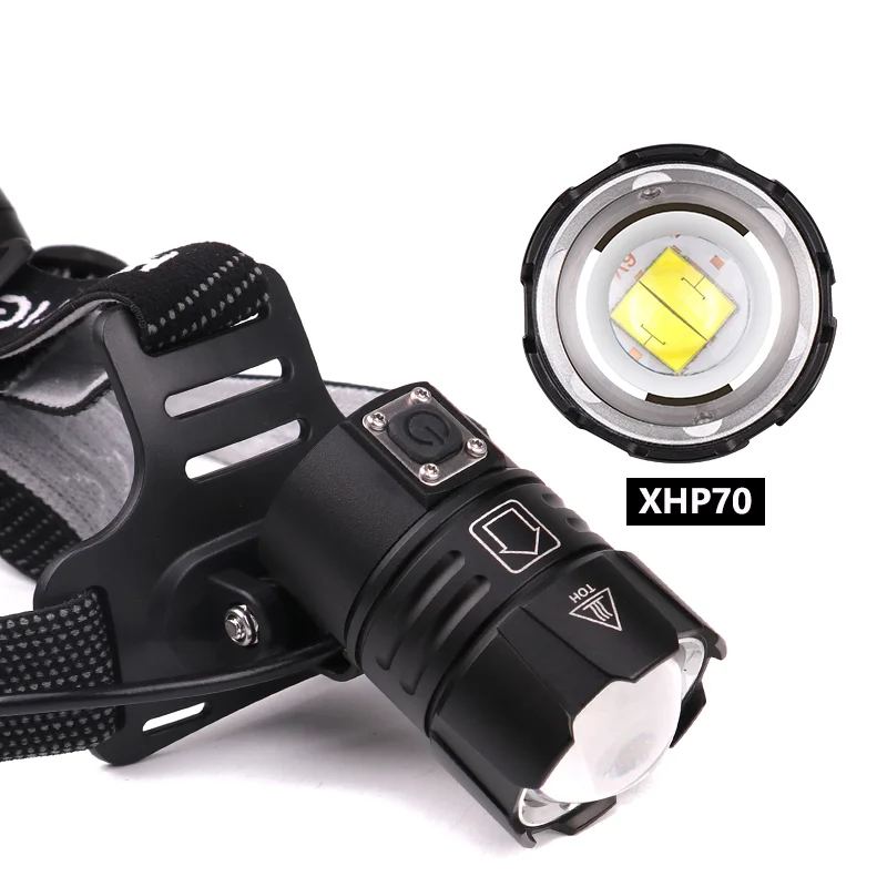Super Bright USB Rechargeable Headlight 3000 Lumens Zoomable Waterproof 3 Modes For Hunting Headlamp XHP70.2 LED Headlamp