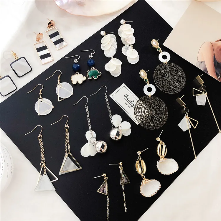 Clarmer Ins для девочек, простая оболочка с жемчужной сережкой в Корейском стиле темперамент небольшой геометрический асимметричный Оболочка Длинные серьги с кисточками