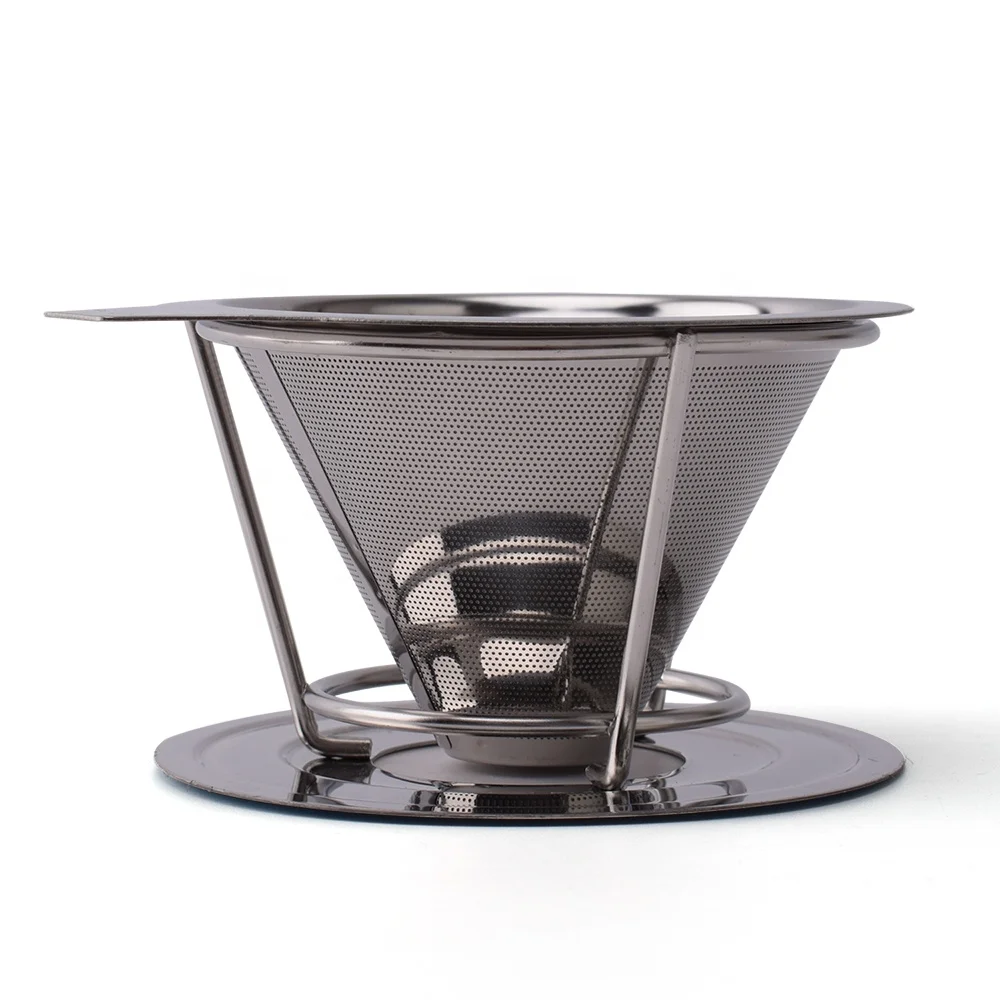 Pour-Over Coffee Filter Cone Wide Metal Base Reusable Stainless Steel Coffee Dripper