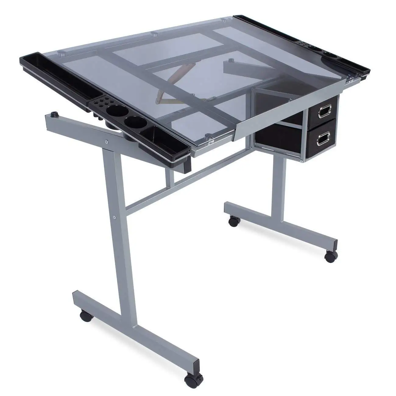 Glass Top Drafting Table with Storage Adjustable Multifunctional Drafting Drawing Table Desk