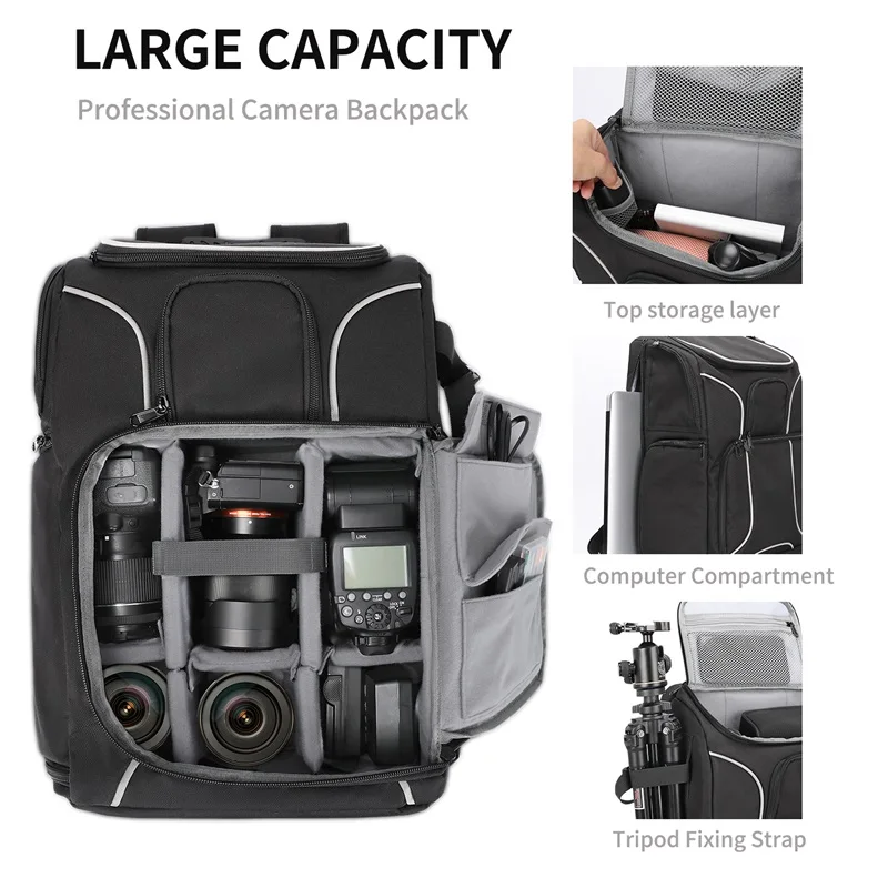 Best-Selling Stylish Waterproof Laptop Backpack Women Men Travel-Ready Nylon Lining PU Material Features Zipper DSLR Camera Bag