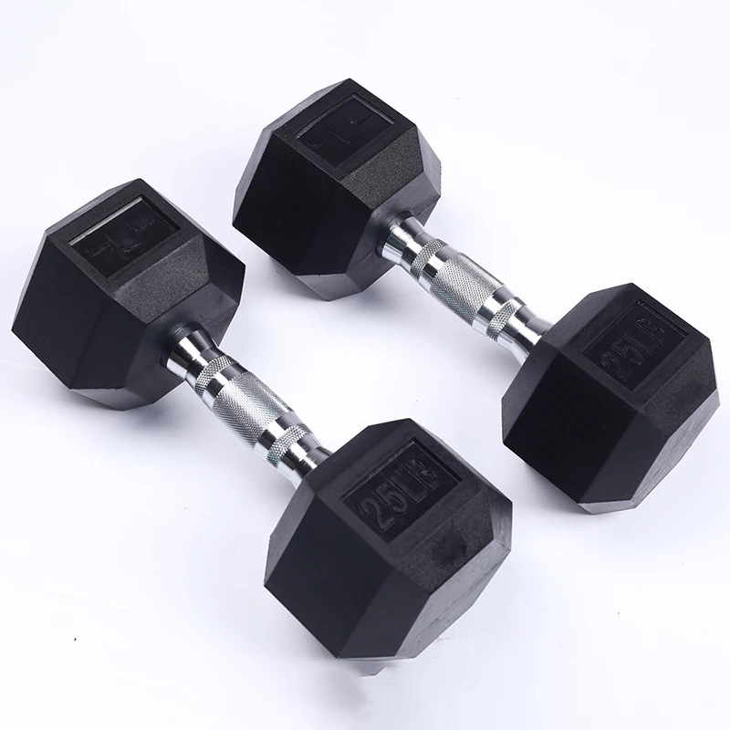 Free Weight Gym Mancuernas equipment 10 kg 40kg 50kg black rubber coated hexagonal dumbbell for power training
