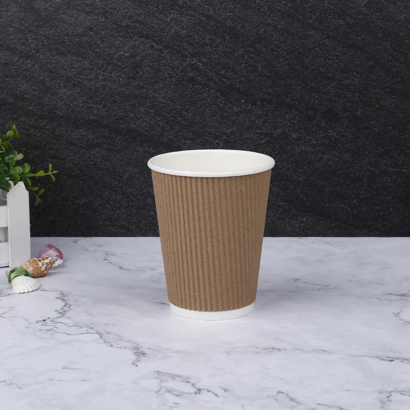 12oz Disposable Ripple Wall  Corrugated  Coffee Paper Cup Sold Wholesale