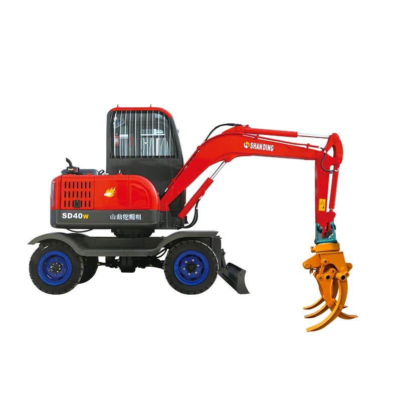 CE APPROVED 4 TON EXCAVATOR SD40W  4 Ton  wheel  garden excavators   excavator for logging 360  rotary grab