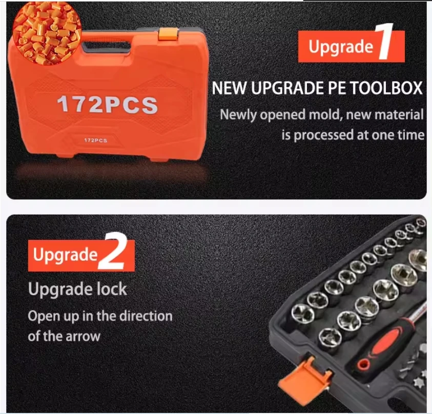 172 Pcs Cabinet Tools Hand Box Socket Wrench Case Kit Hardware Auto Repair Automotive Sets Tool Set