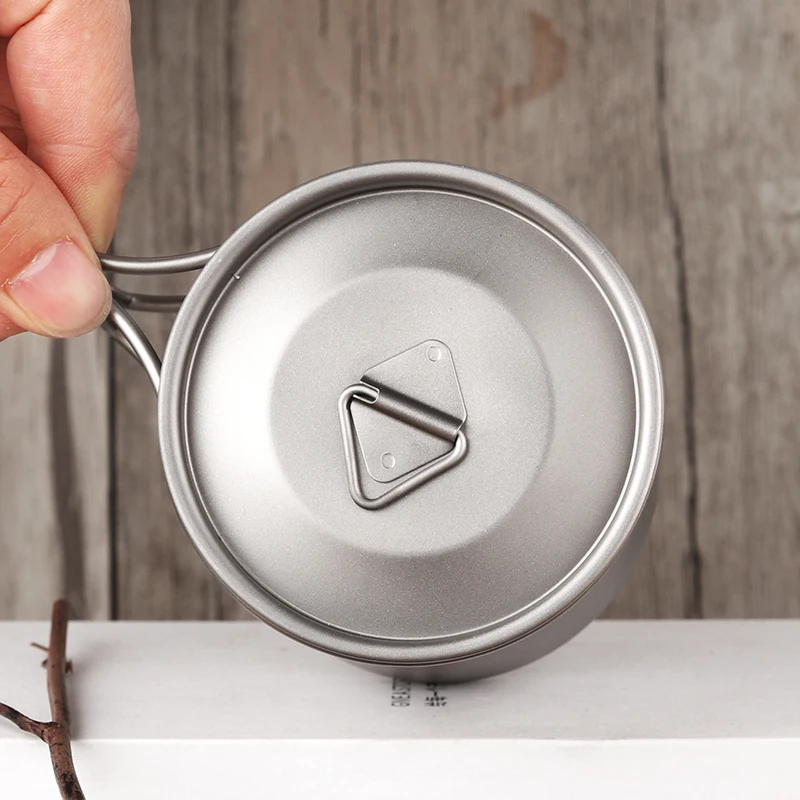 Camping mugs water Cup titanium coffee mug 450ml  Foldable Handle Titanium Pot with Lid camping accessories