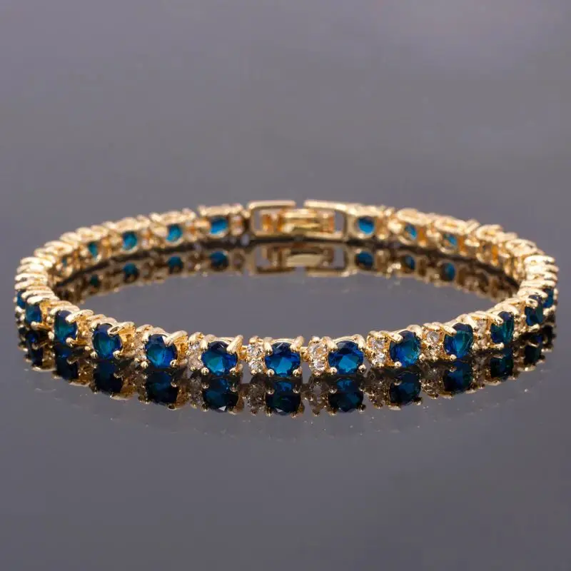 White Gold Plated Round Multi-Color CZ Emerald Green Purple Blue Sapphire Red Ruby Pink Diamond Tennis Bracelet