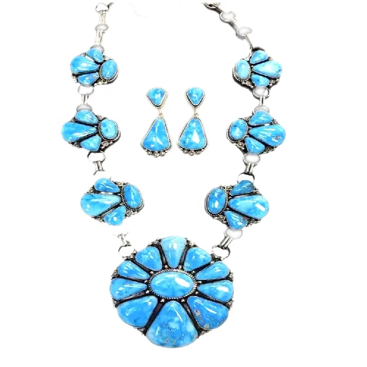 turquoise flower necklace Turquoise Squash Blossom  necklace Southwestern Style