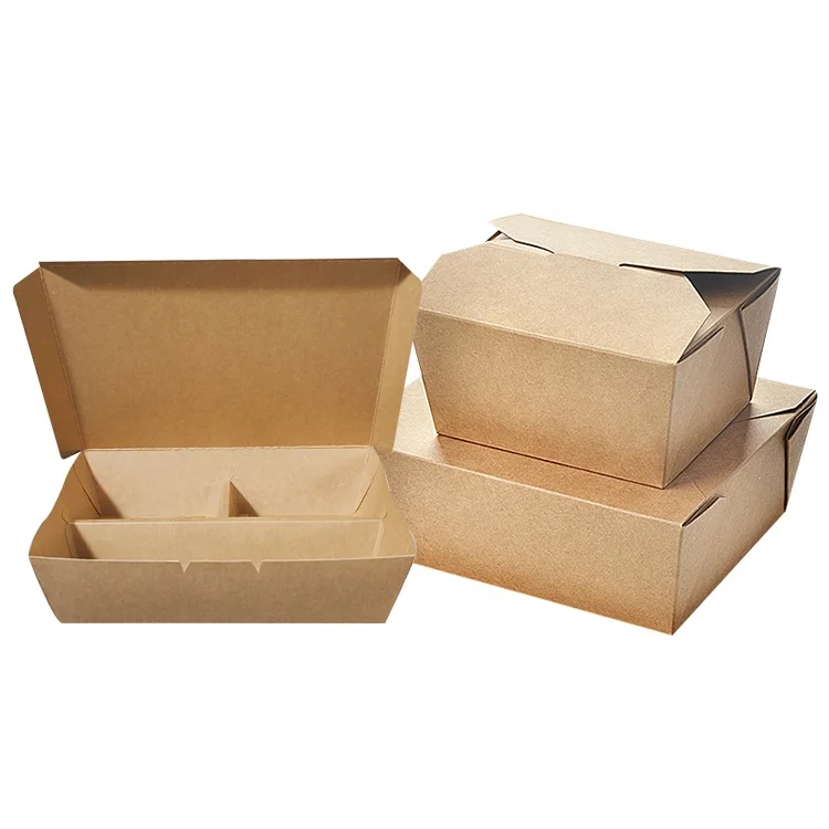 Biodegradable Compostable Kraft Paper Take Away Hamburger Box Eco Friendly Fast Food Delivery Containers Packaging Burger Box