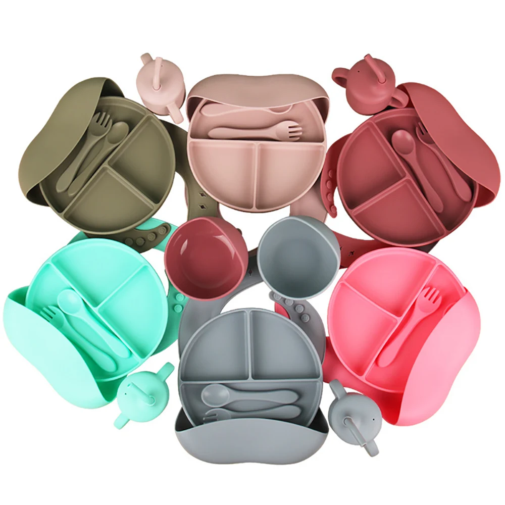 Wholesale environmental protection custom baby silicone tableware bowl snack cup baby Tableware Feeding Set