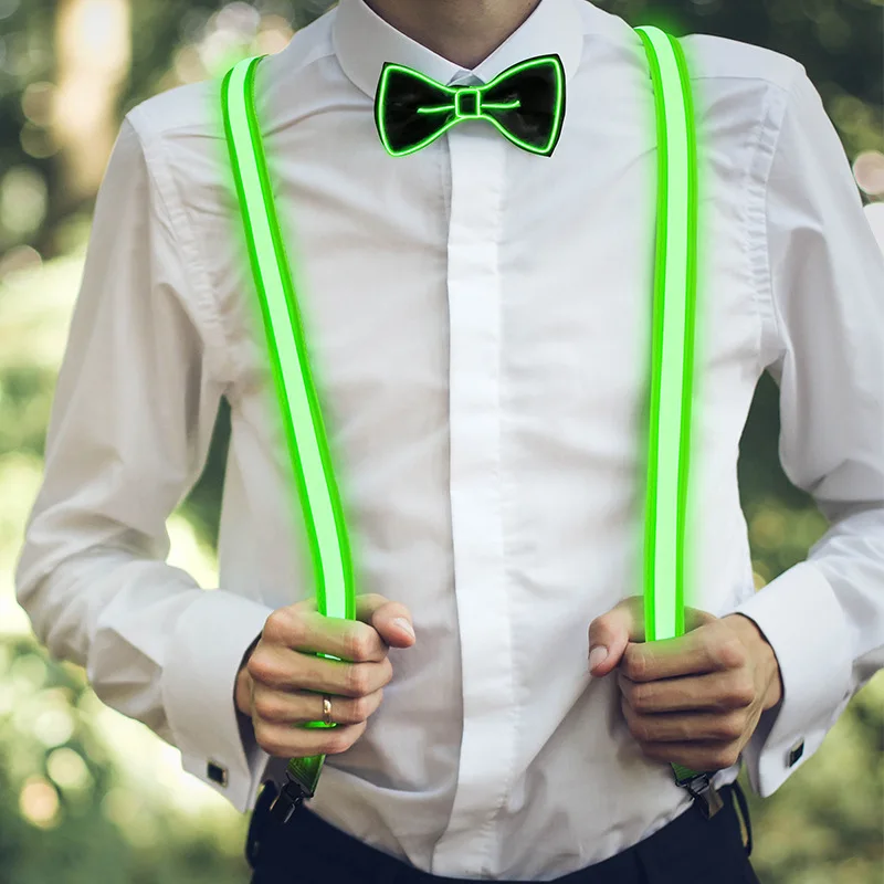 Wholesale  Luminous Braces And Bow Ties Decoration For Bar Party Costumes Led Flashing Light Up Bow Tie